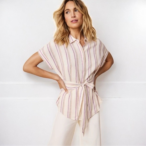 🌻NEW UNTUCKit Linen Blend Tie-Front Issa Shirt Size 16 - Picture 1 of 11